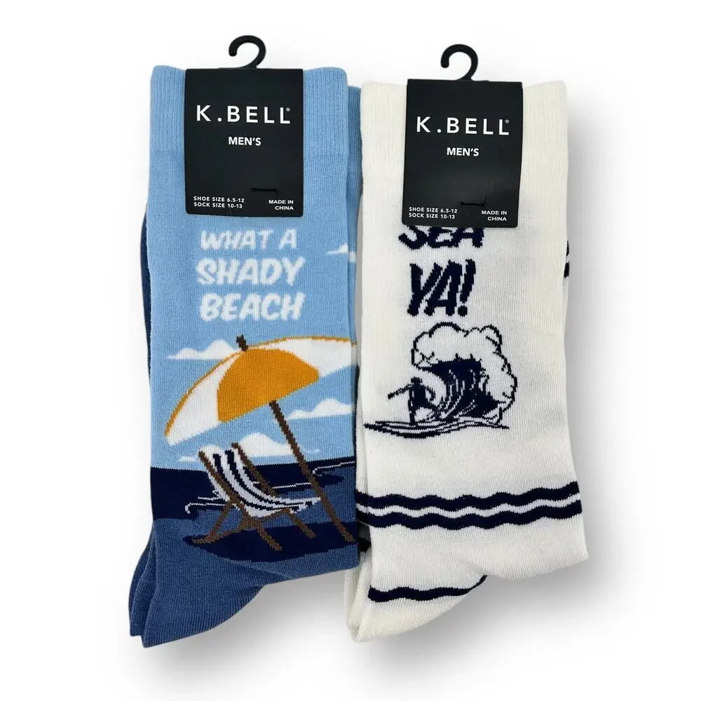 K Bell Shady Beach Surf Theme Cotton Sock Lot Mens 6.5-12 Cruise Vacation New